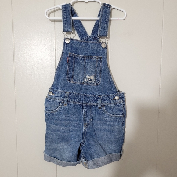 LEVI'S Blue Denim Shortall Overalls Girl's Size 6x - Picture 1 of 8